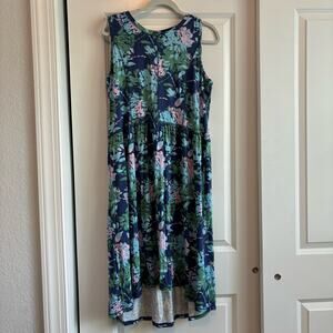 LOGO by Lori Goldstein Rayon 230 Hi-Low Hem Dress Sz L Lounge Floral